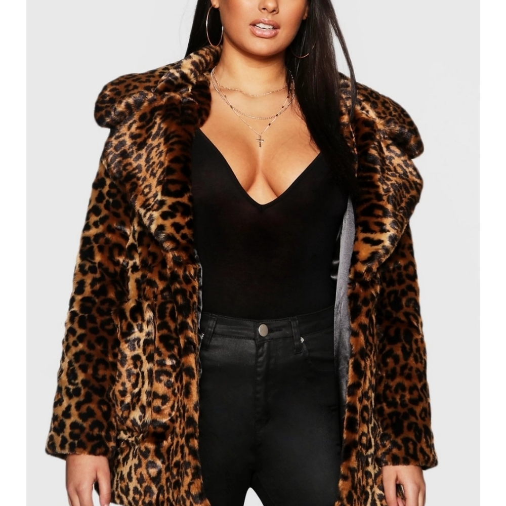 Plus Faux Leopard Fur Coat